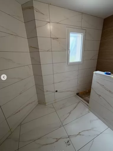 Rénovation des murs avec un effet marbre dans une salle de bain à Rochefort, Saintes, S.A.R.L PIAUD Rénovation